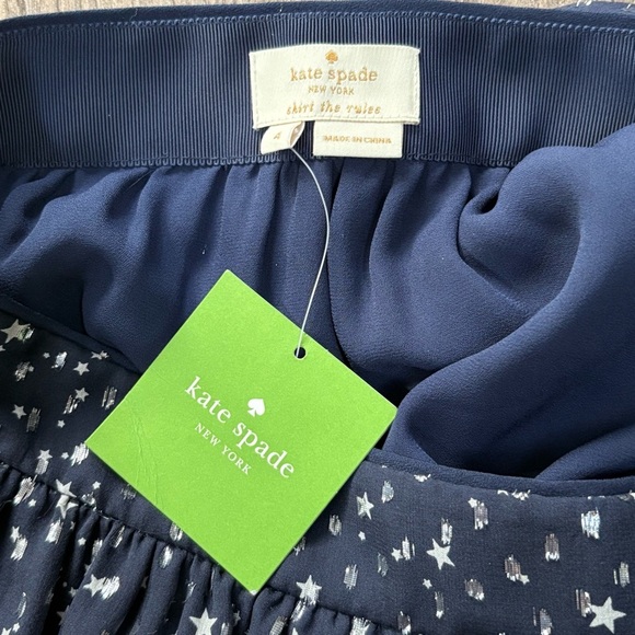 NWT Kate Spade Night Sky Lurex Dot Silk in Rich Navy Blue | New | Metallic Stars - Picture 5 of 6